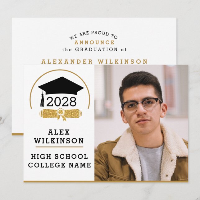 Faire-part Moderne Script Grad Casquette Simple Photo Graduat (Devant / Derrière)