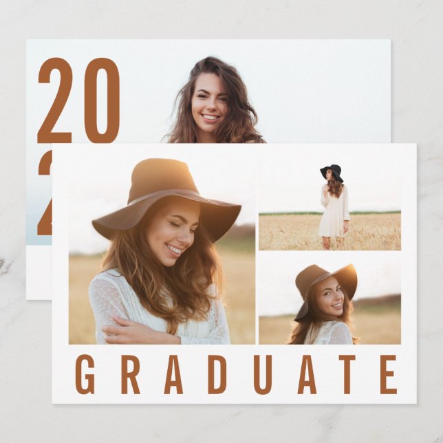 Faire-part Moderne simple 3 graduation photo simple terre cui (Devant / Derrière)