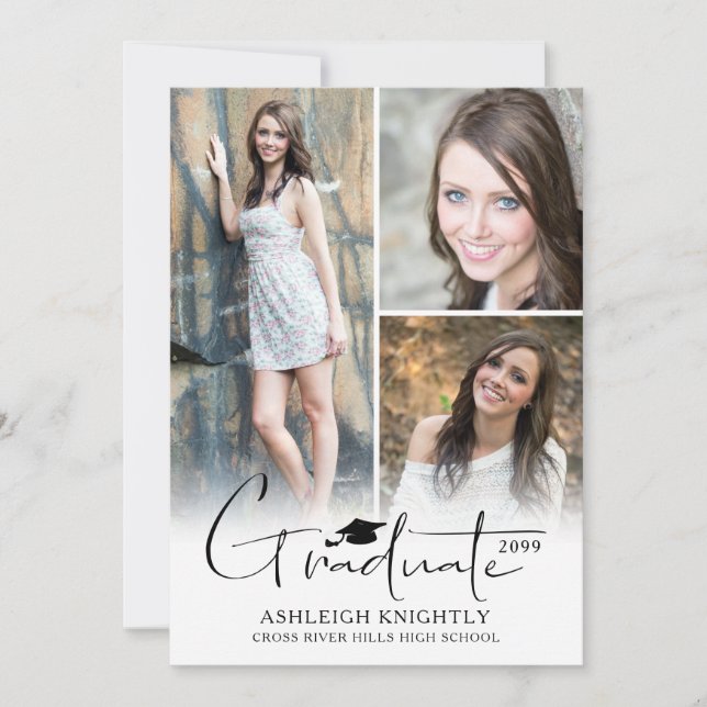 Faire-part Moderne simple à la main Lettré Casquette diplômé  (Devant)