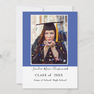 Faire-part Moderne Simple Minimal Bleu Blanc Graduation