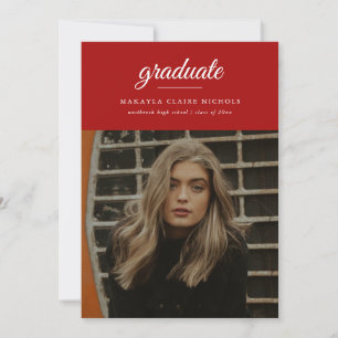 Faire-part Moderne Simple Script Deux Photo Red Graduation