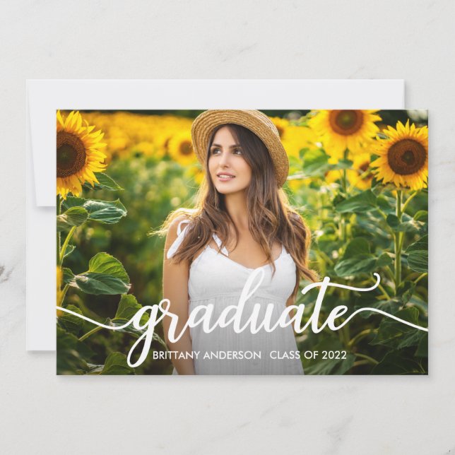 Faire-part Moderne tendance calligraphie Photo Graduation (Devant)