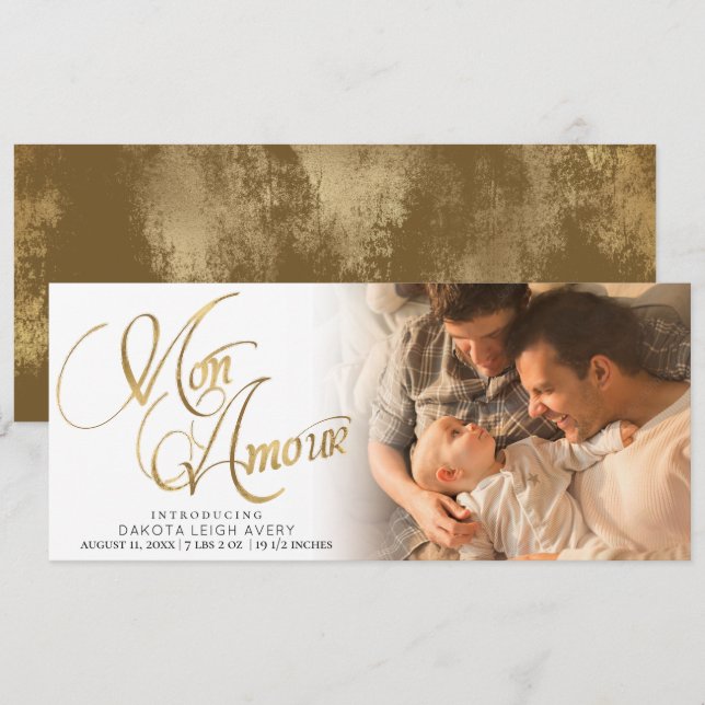 Faire-part Mon Amour | Gold Grunge Foil Nouveau bébé photo de (Devant / Derrière)