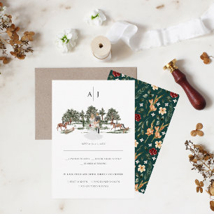 Faire-part Monogram   Aquarelle RSVP de mariage équestre