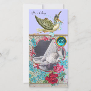 Faire-part MONOGRAM BABY SHOWER STORE, aquamarine