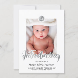 Faire-part Monogramme argenté et noir Présentation du bébé