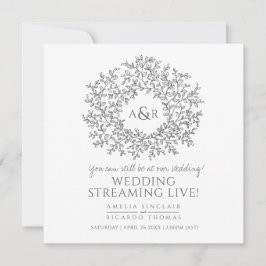 Faire-part Monogramme blanc gris feuille mariage live stream
