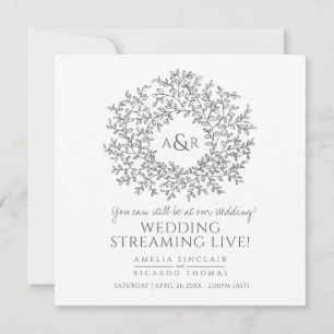 Faire-part Monogramme blanc gris feuille mariage live stream