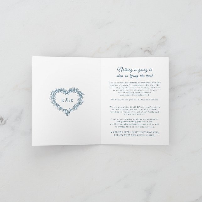 Faire-part Monogramme bleu blanc gui mariage en direct (Intérieur)