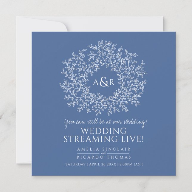 Faire-part Monogramme bleu classique laisse le mariage en dir (Devant)