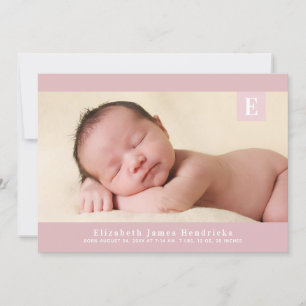 Faire-part Monogramme classique rose bébé fille photo naissan
