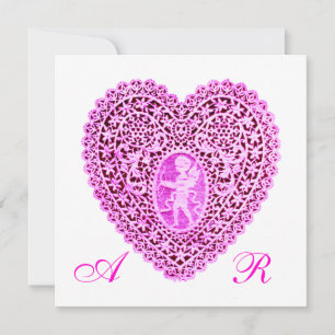 Faire-part MONOGRAMME COEUR DE LAMPE CUPIDE, fuchsia rose