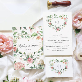 Faire-part Monogramme | Cœur floral botanique pour réponse de