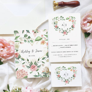 Faire-part Monogramme Cœur floral botanique pour réponse de