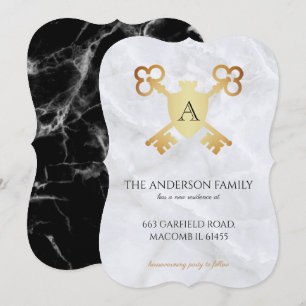 Faire-part Monogramme Crête héraldique Noir Marbre Blanc Dépl