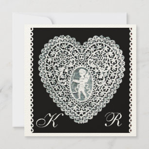 Faire-part MONOGRAMME DE COEUR DE LAMPE CUPIDE, papier feutre