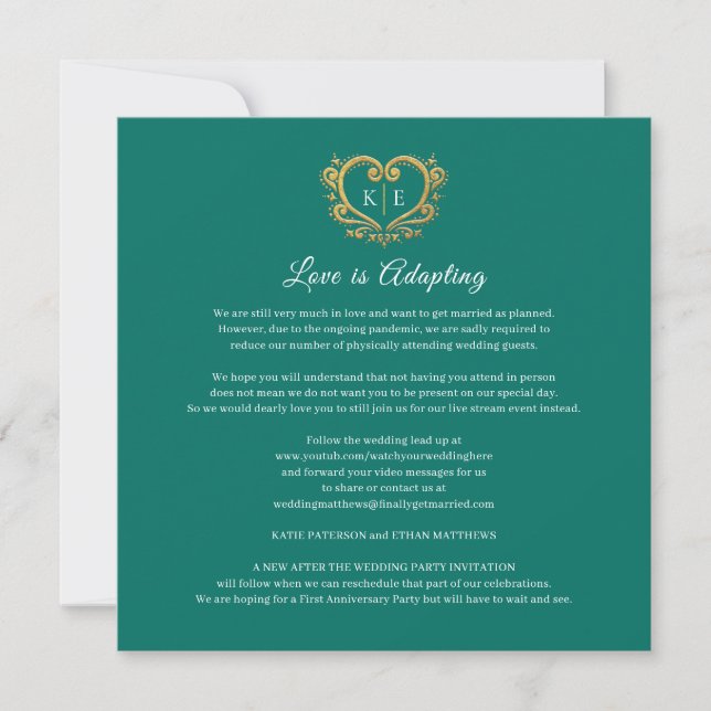 Faire-part Monogramme de cœur mariage en direct amour en adap (Devant)