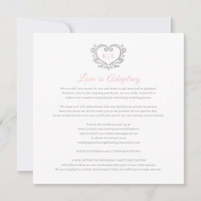 Faire-part Monogramme de cœur mariage en direct amour en adap (Devant)