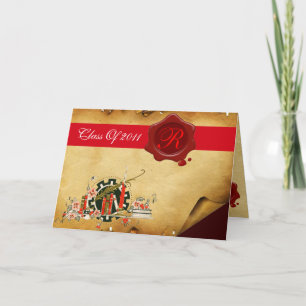 FAIRE-PART MONOGRAMME DE GRADUM DE PARCHEMENT DE CIRE ROUGE