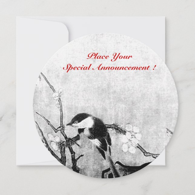 Faire-part MONOGRAMME D'OISEAU DE PRINTEMPS, gris, noir et bl (Devant)