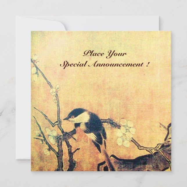 Faire-part MONOGRAMME D'OISEAU DE PRINTEMPS, Or Jaune Brun (Devant)