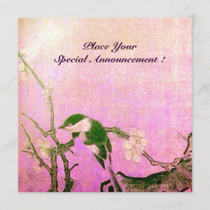 Faire-part MONOGRAMME D'OISEAU DE PRINTEMPS Rose Fuchsia Blan