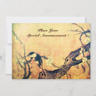 Faire-part MONOGRAMME D'OISEAU PRINTEMPS, Brown Jaune or