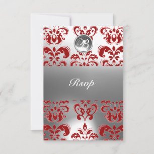 FAIRE-PART MONOGRAMME EN PIERRE DE GEM DE DAMASK ROUGE ET BLA