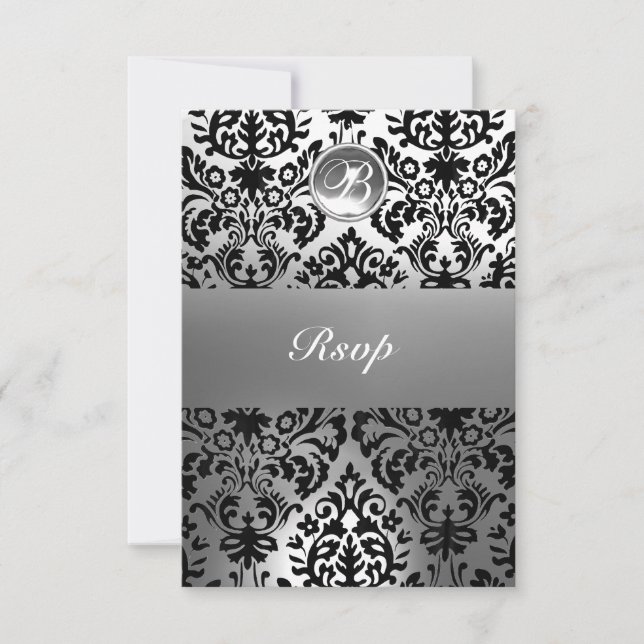 FAIRE-PART MONOGRAMME EN PIERRE DE GEM NOIR ET BLANC (Devant)