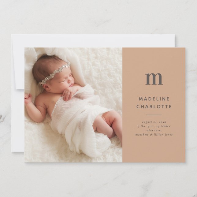Faire-part Monogramme en terre cuite Naissance photo minimali (Devant)
