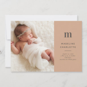 Faire-part Monogramme en terre cuite Naissance photo minimali