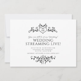 Faire-part Monogramme feuilles noires et blanches mariage en 