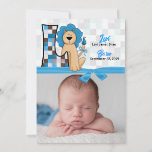 Faire-part Monogramme L Lion Bleu Naissance du nouveau bébé