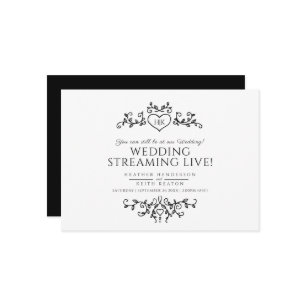 Faire-part Monogramme noir blanc feuille mariage live stream
