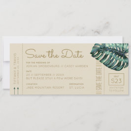 Faire-part Monstera Green et Tan Boarding Pass Enregistrer la