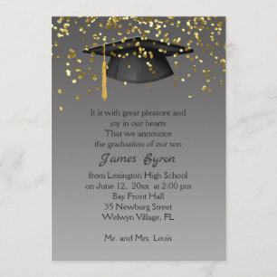 Faire-part Mortier, confetti d'or sur le gris Graduation