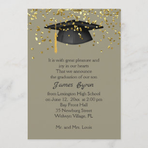 Faire-part Mortier, confetti doré sur gris jaune Graduation