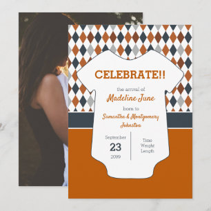 Faire-part Motif de Jacquard orange brûlé Photo bébé