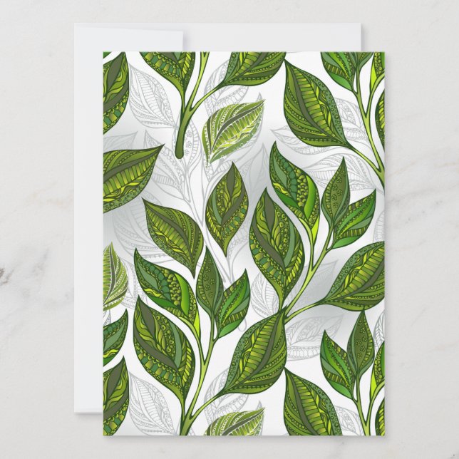 Faire-part Motif sans couture avec Feuilles de thé vert (Devant)