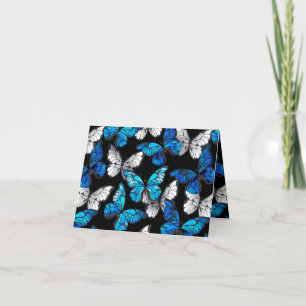 Faire-part Motif sans couture foncé avec papillons bleus Morp