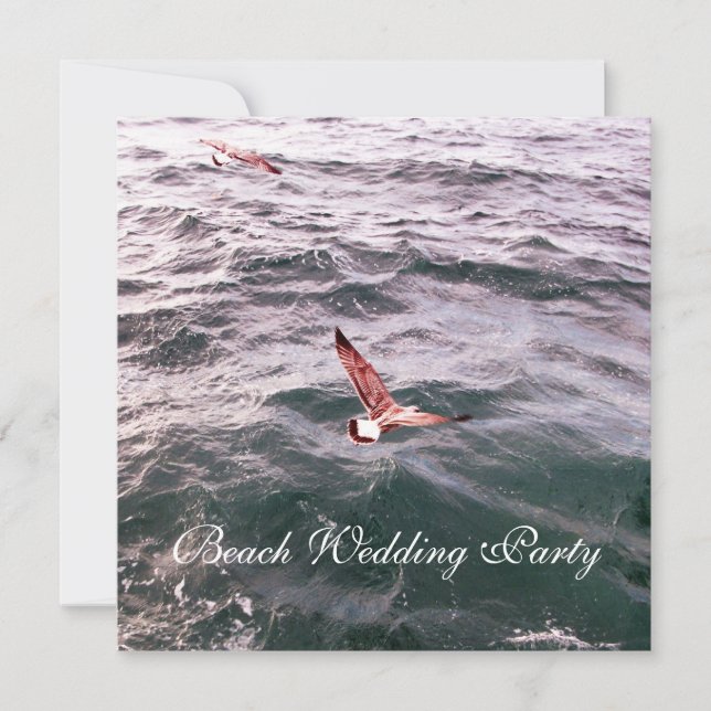 FAIRE-PART MOUETTE VOLANT AU-DESSUS DES VAGUES PLAGE MARIAGE (Devant)