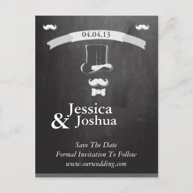 Faire-part Moustache Chalk Avec Banner Carte Postale (Devant)