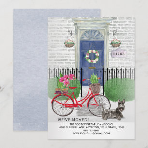 Faire-part Moving Scottish Terrier Bicycle Porte bleue Accuei