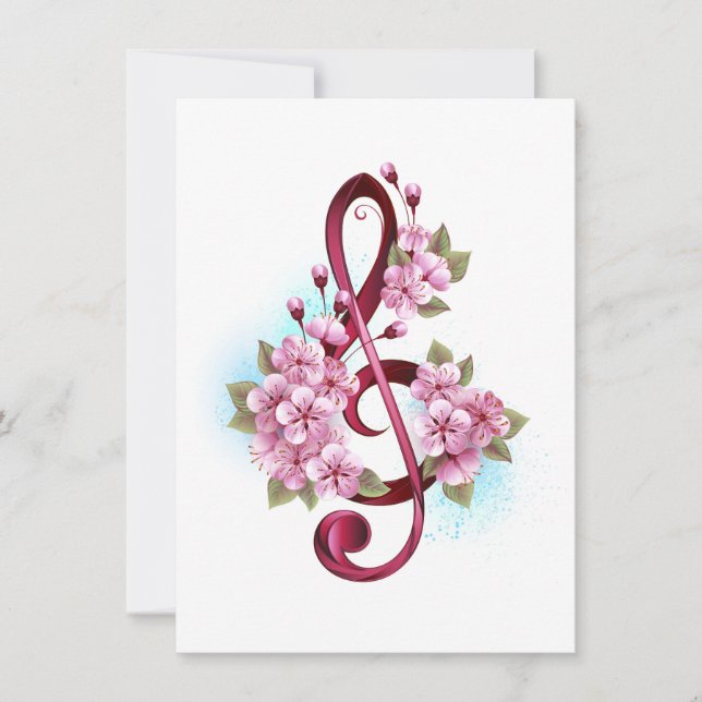 Faire-part Musical treble clef notes with sakura flowers (Devant)