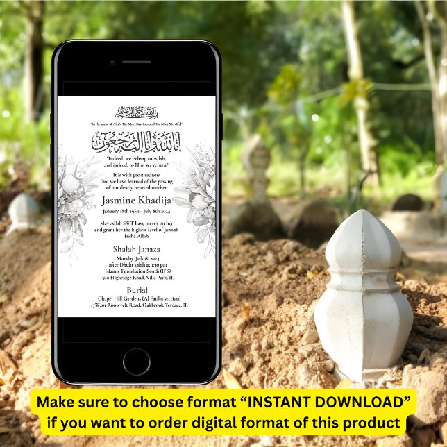 Faire-part musulmane de la mort Femme Janaza Prièr (Créateur téléchargé)