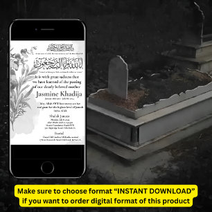 Faire-part musulmane de la mort Femme Janaza Prièr