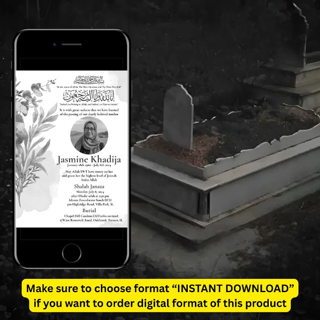 Faire-part musulmane de la mort Femme Janaza Prièr (Créateur téléchargé)