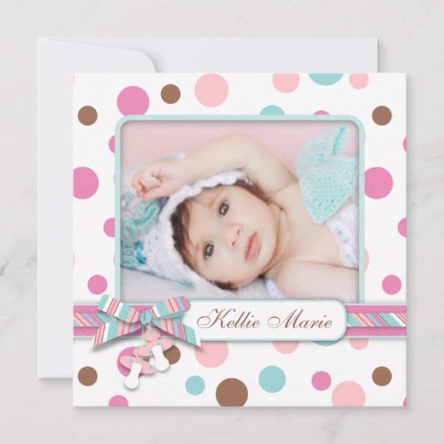 Faire-part naissance Bébé fille pois (Devant)