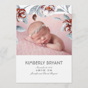 Faire-part Naissance de bébé doux et floral aquarelle violet 