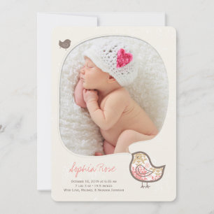Faire-part Naissance de bébé fille au damas rose fantaisiste